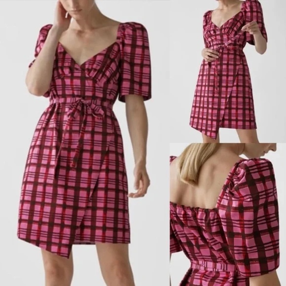 Baum Und Pferdgarten Arvia Plaid Asymmetric Organic Cotton Wrap Dress